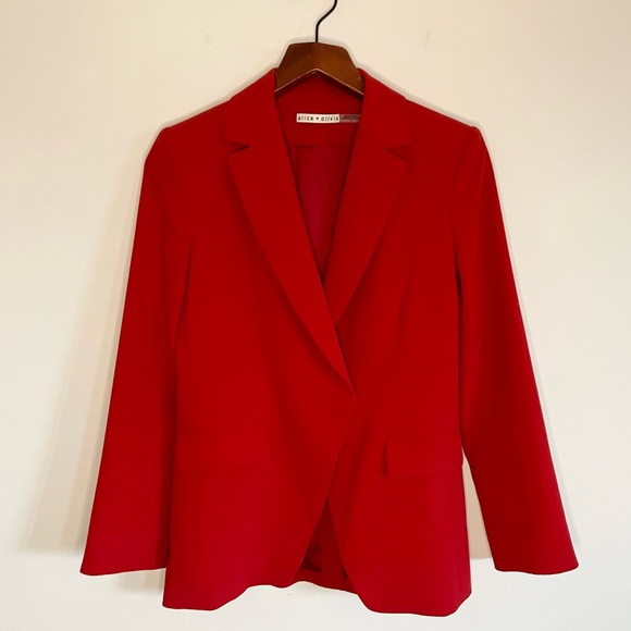 Alice + Olivia Helena Ruby Red Roll Sleeve Structured Blazer Size 2 - Picture 3 of 9